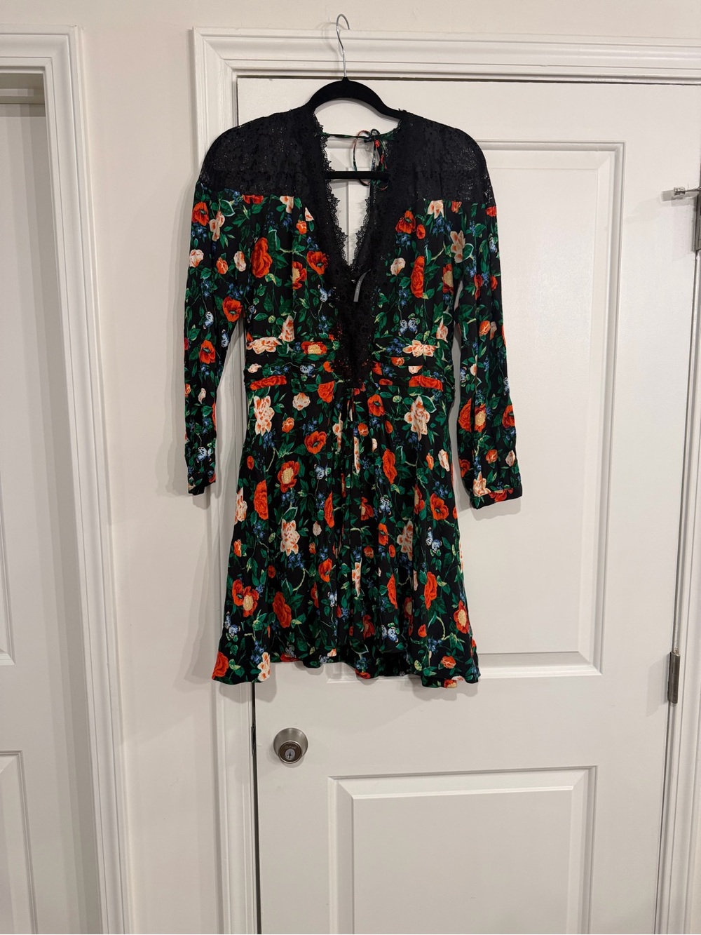 Anthropologie Black Floral Lace-Trim Long Sleeve Dress - Picture 5 of 8